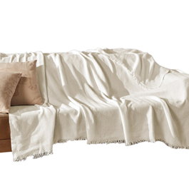L'essentiel linge de maison Funda de Sofá Merlin Ecru, 100% Algodón Reciclado, 170 x 205 cm